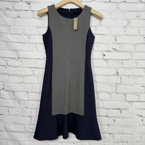 J Crew Dresses & Skirts - J Crew Sleeveless Ponte Knit Dress Size 0 Navy Gray Colorblock Ruffle Hem A4162